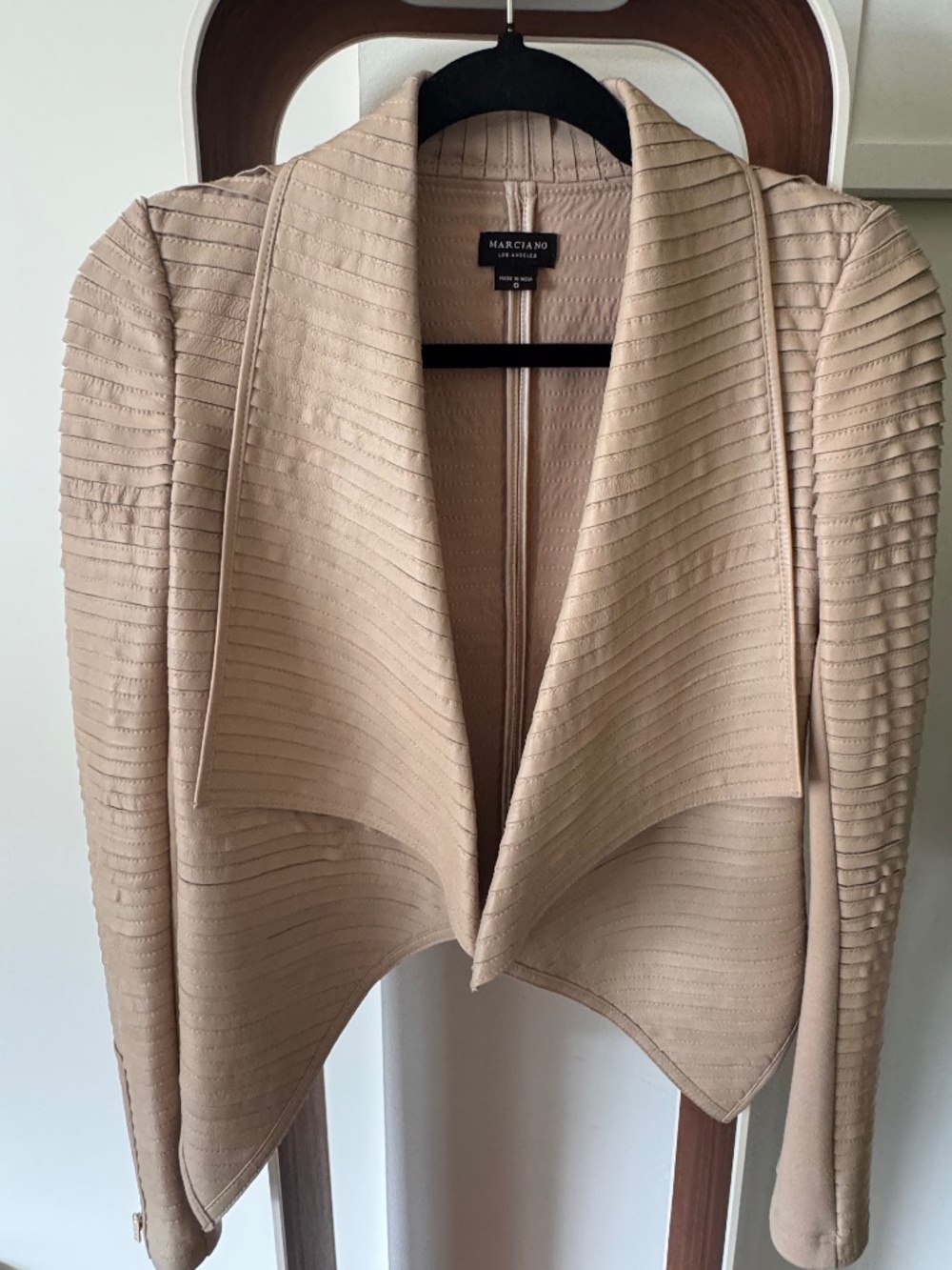 Marciano Guess Shayna Draped Lamb Leather Jacket | Nude Taupe | Size 0 | EUC